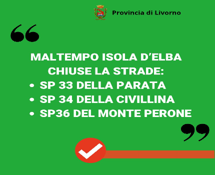 immagine notizia Maltempo ELBA. Chiuse al traffico le strade provinciali della Civillina e del Monte Perone. Rimane chiusa anche la via della Parata
